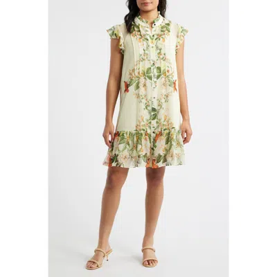 Julia Jordan Printed Chiffon Sleeveless Mini Dress In Yellow