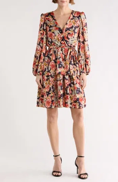 Julia Jordan Floral Ruffle Long Sleeve A-line Dress In Neutral