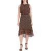 Julia Jordan Floral Ruffle Trim Sleeveless Midi Dress In Brown