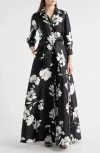 Julia Jordan Floral Shirtdress Gown In Black