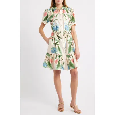 Julia Jordan Floral Short Sleeve Ruffle Hem Shirtdress In Neutral