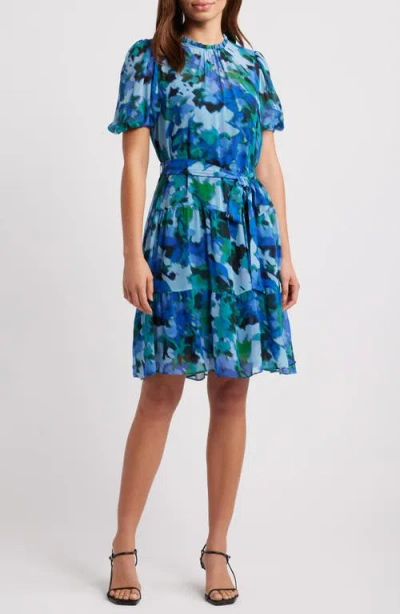 Julia Jordan Floral Short Sleeve Tiered Dress In Blue Multi