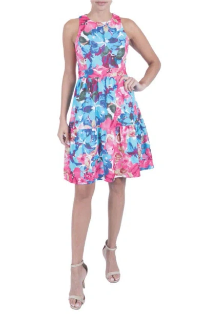 Julia Jordan Floral Sleeveless Fit & Flare Dress In Blue Multi