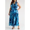 Julia Jordan Floral Sleeveless Organza Gown In Blue