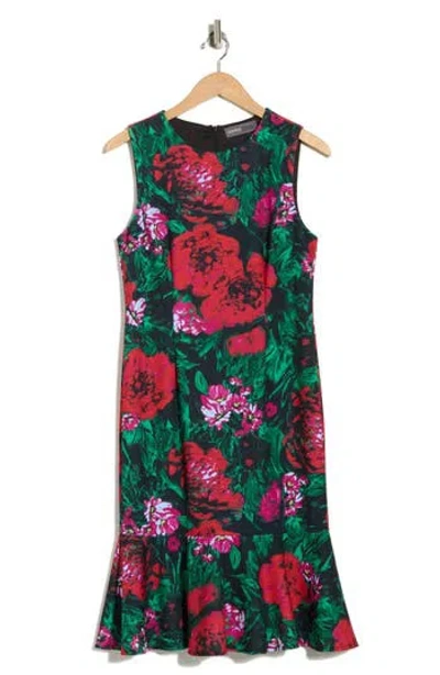 Julia Jordan Floral Sleeveless Ruffle Hem Midi Dress In Black