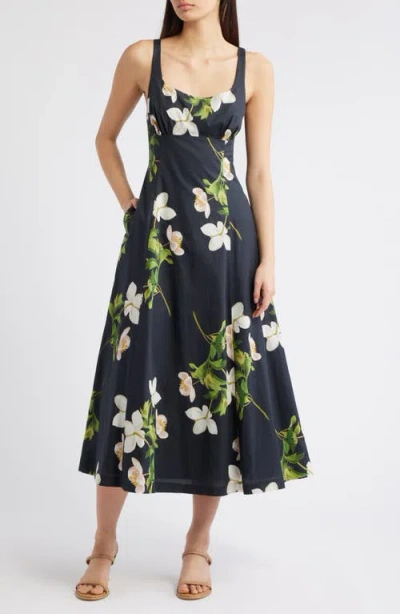 Julia Jordan Floral Square Neck Cotton Dress In Black