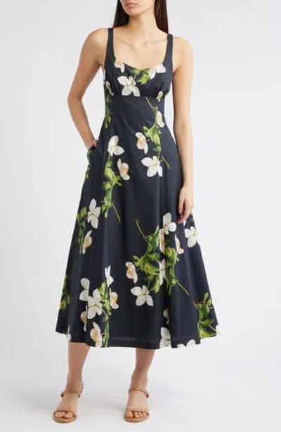 Julia Jordan Floral Square Neck Cotton Dress In Blue