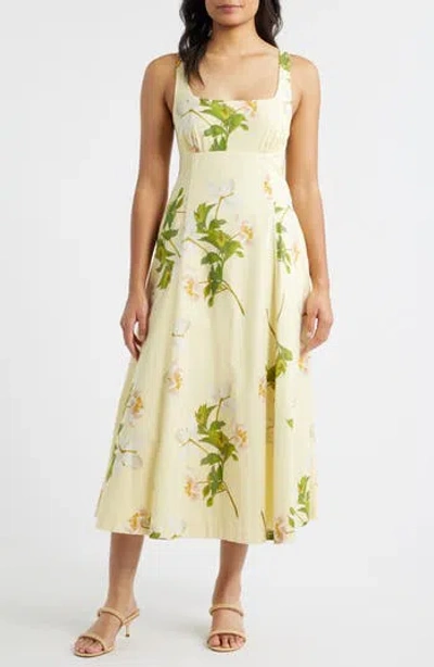 Julia Jordan Floral Square Neck Cotton Dress In Neutral