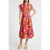 Julia Jordan Floral Stretch Cotton Midi Shirtdress In Red Multi