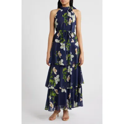 Julia Jordan Floral Tiered Gown In Multi