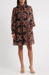 Julia Jordan Florentine Print Long Sleeve Tie Neck Shirtdress In Black