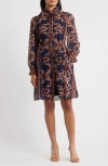 Julia Jordan Florentine Print Long Sleeve Tie Neck Shirtdress In Multi