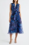 Julia Jordan Flroal Wrap Front Sleeveless Cocktail Dress In Blue