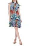Julia Jordan Flutter Sleeve Drop Waist Dress In Blue Multi