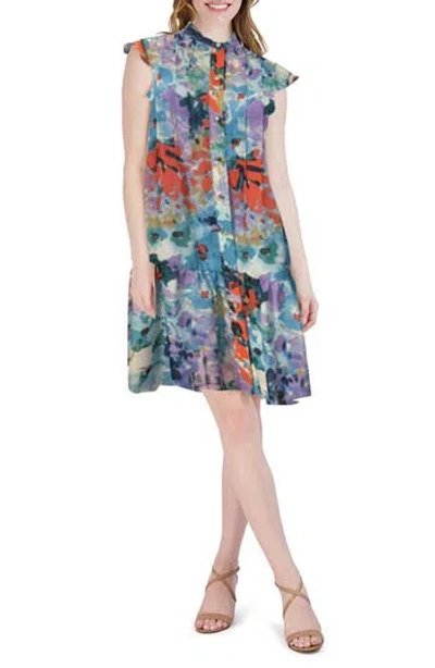 Julia Jordan Flutter Sleeve Drop Waist Dress In Multi