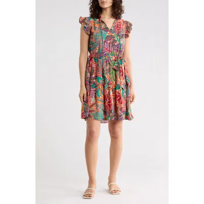 Julia Jordan Flutter Sleeve Floral Print Midi Dress In Multi