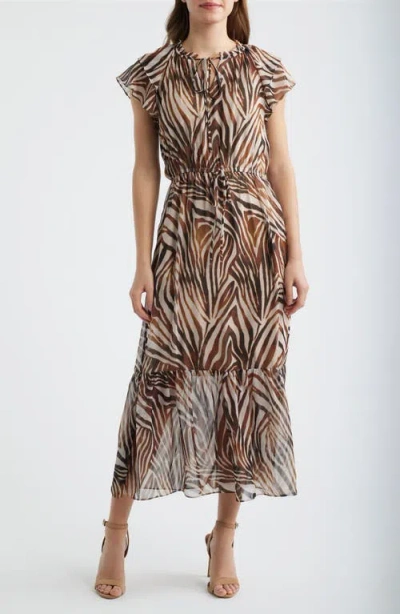 Julia Jordan Flutter Sleeve Midi Dress In Multi