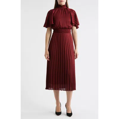 Julia Jordan Flutter Sleeve Pleated Midi Dress In Gold