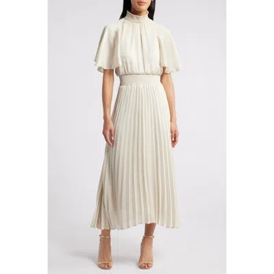 Julia Jordan Flutter Sleeve Pleated Midi Dress In White