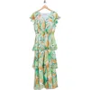 Julia Jordan Flutter Sleeve Tiered Maxi Dress