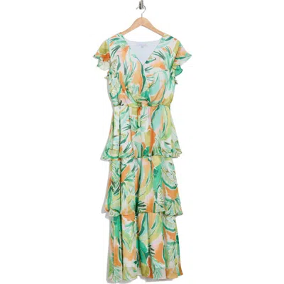 Julia Jordan Flutter Sleeve Tiered Maxi Dress