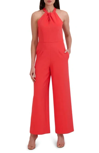 Julia Jordan Halter Neck Wide Leg Jumpsuit In Coral Reef