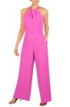 Julia Jordan Twist-front Halter Jumpsuit In Neon Pink