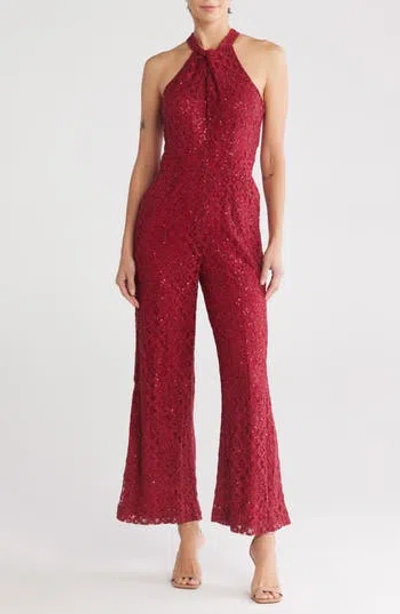Julia Jordan Halter Twist Neck Jumpsuit In Crimson