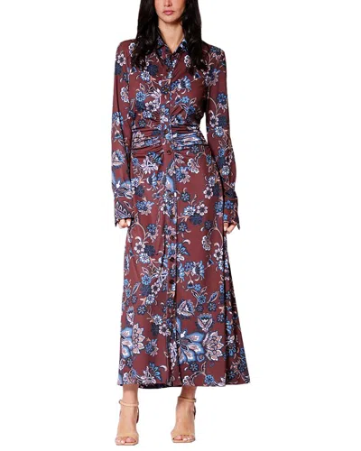 Julia Jordan Floral Long Sleeve Midi Shirtdress In Brown