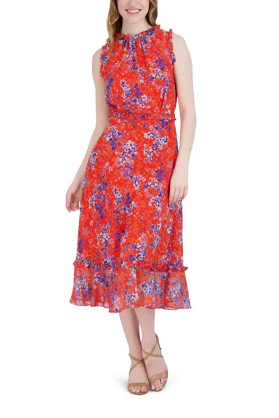 Julia Jordan Jj38689 Short Ruffle Printed Cocktail Midi Dress In Multi