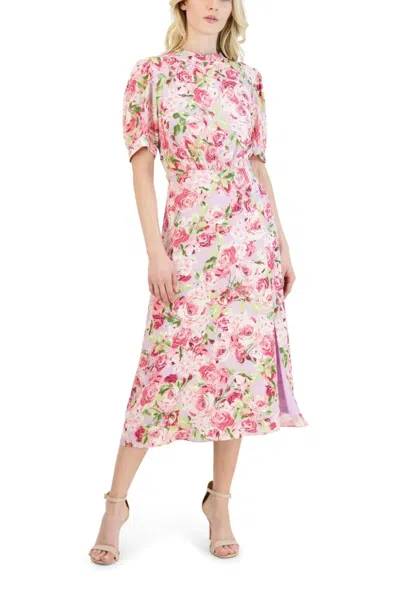 Julia Jordan Jj38775 Printed Floral Midi Short Cocktail Dress In Pink