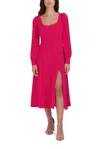Julia Jordan Jj39023 Long Sleeve Slit Cocktail Midi Dress In Pink