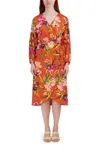 Julia Jordan Jj39066 Printed Long Sleeve Midi Cocktail Dress In Orange