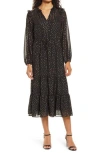 Julia Jordan Julie Jordan Drawstring Waist Long Sleeve Midi Dress In Black/gold