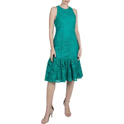 Julia Jordan Lace Ruffle Hem Sheath Dress In Jade
