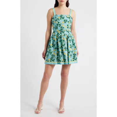 Julia Jordan Lemon Print Stretch Cotton Minidress In Green