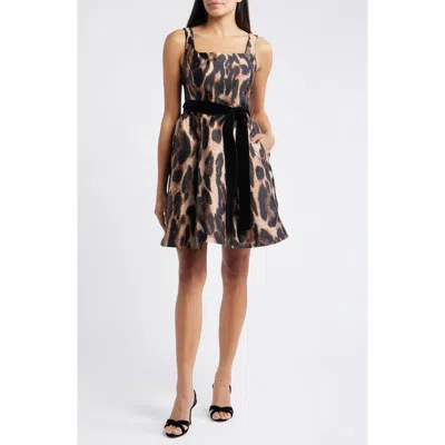 Julia Jordan Leopard Print Cocktail Minidress In Black