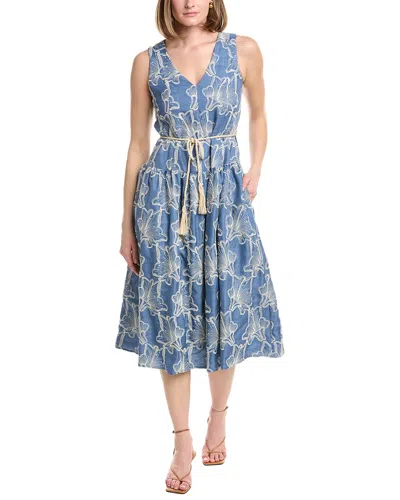 Julia Jordan Lightweight Chambray Sleeveless Midi Dress In Blue
