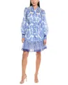 Julia Jordan Linen-blend Mini Dress In Ivory/blue