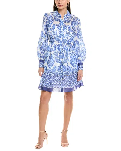 Julia Jordan Linen-blend Mini Dress In Ivory/blue