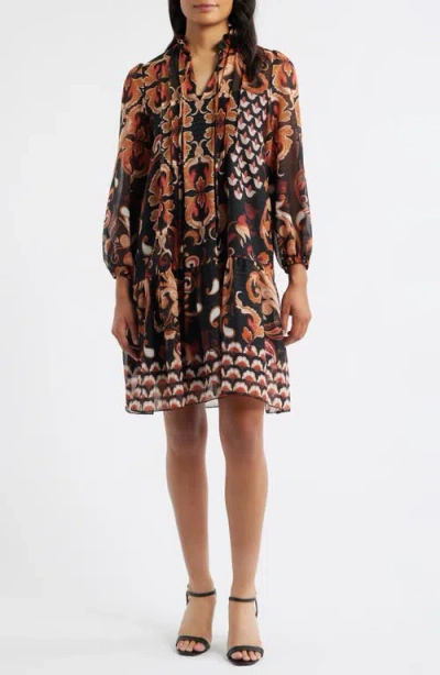 Julia Jordan Long Sleeve Chiffon Shift Dress In Multi