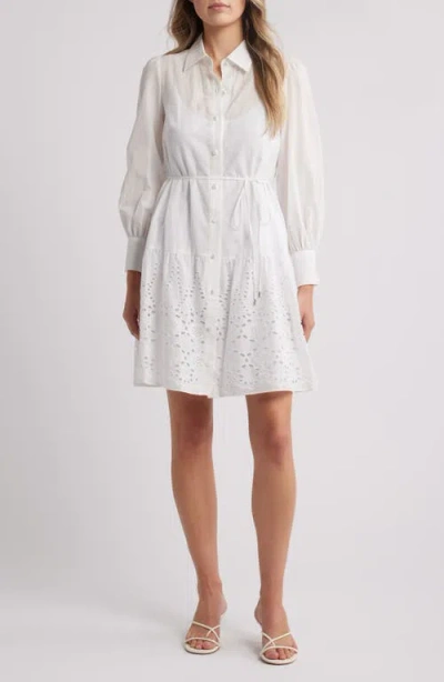 Julia Jordan Long Sleeve Cotton Eyelet Shirtdress In Ivory