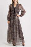 Julia Jordan Long Sleeve Semisheer Wrap In Brown