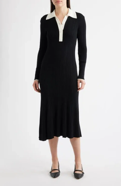 Julia Jordan Long Sleeve Rib Polo Sweater Dress In Black