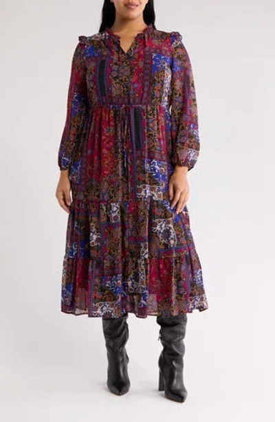 Julia Jordan Long Sleeve Ruffle Dress In Black Multi