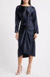 Julia Jordan Long Sleeve Satin Cocktail Midi Dress In Blue