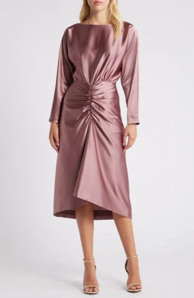 Julia Jordan Long Sleeve Satin Cocktail Midi Dress In Mauve