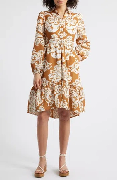 Julia Jordan Long Sleeve Shirtdress In Brown