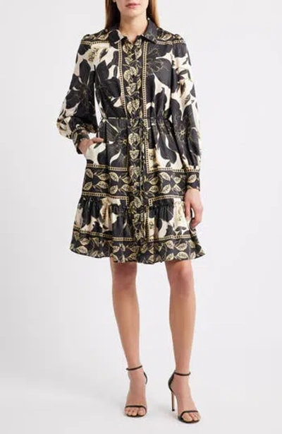Julia Jordan Long Sleeve Tie Belt Button-up Shirtdress In Multi