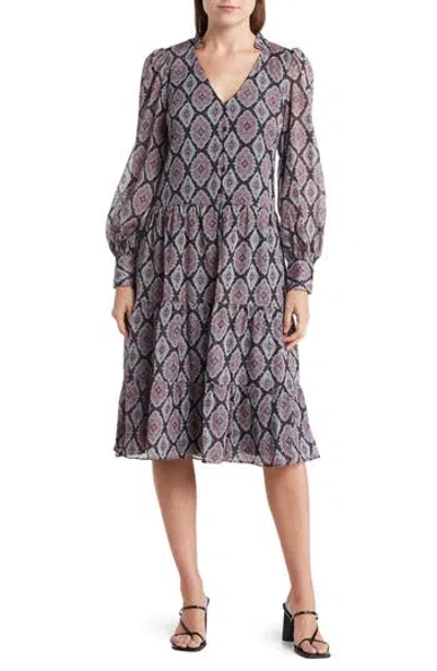Julia Jordan Long Sleeve Tiered Shift Dress In Multi